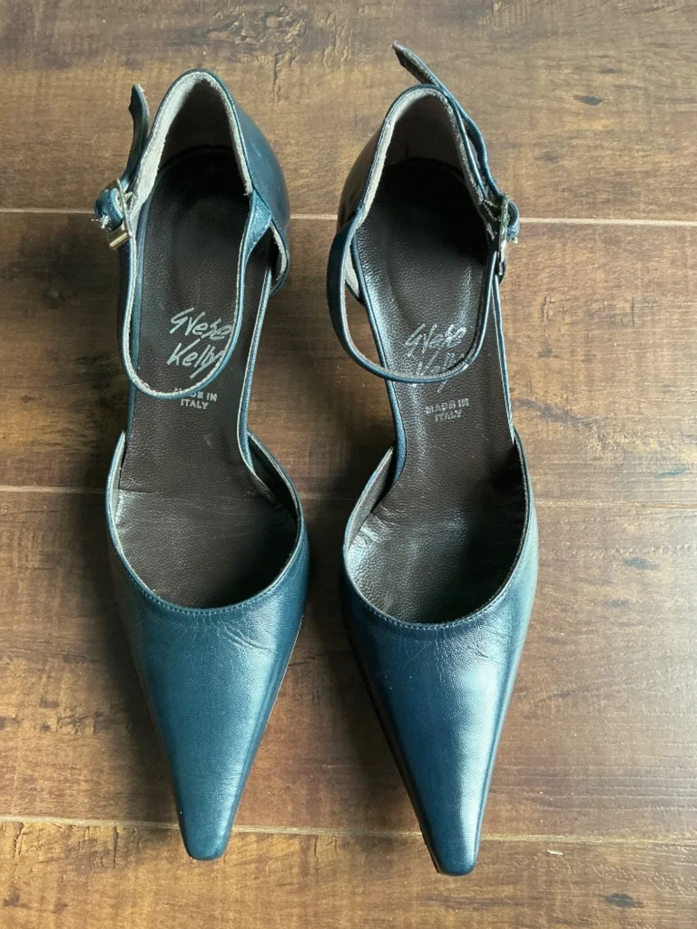 Italian leather navy ankle strap pointed toe heels size 5 | minimalist CBK - Picture 2 of 13